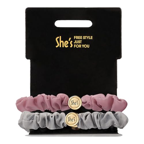 Soft Satin Scrunchies for Women, Elastic Hair Scrunchie Set, Silk Skinny Hair Ties (2 Pcs) Pink+Grey