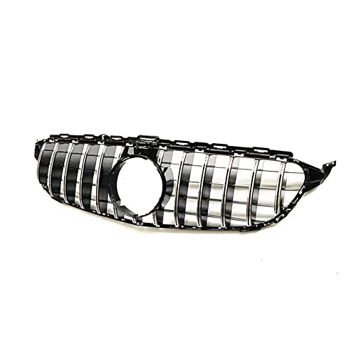 車用フロントグリル 車用フロントグリル レーシンググリル 上部フードメッシュ カメラ穴付き C クラス用 W205用 2015 2016 2017 2018 入口グリルトリムカバー(Silver)