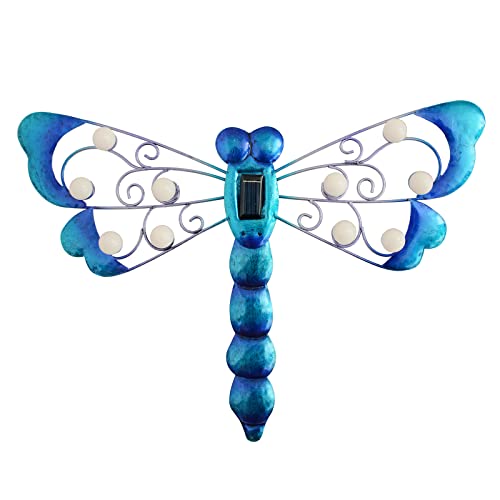 Bvlfook Metal Dragonfly Solar Lighted Wall Art Décor, Outdoor Dragonfly Garden Décor, Dragonfly Yard Art Dragonfly Sculpture Lamp For Fence Patio #TOP24