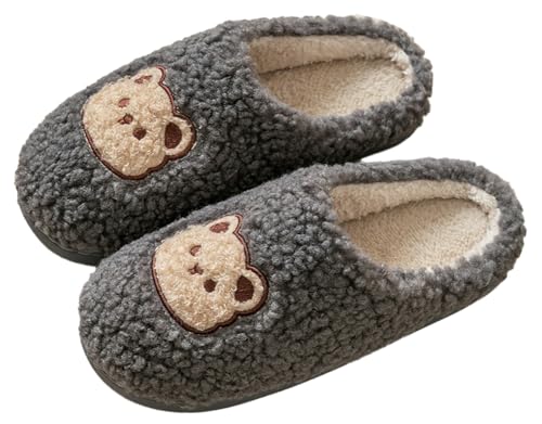 Cartoon Bear House Slipper for Women Winter Thick Warm Furry Slides Memory Foam Cozy Indoor Outdoor Plush Slipper