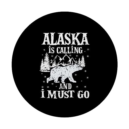 Alaska Is Calling And I Must Go Outdoor Mountains Hiking PopSockets Swappable PopGrip, Black - Image 3
