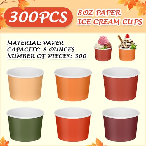 Image of Nuenen 300 Pcs Disposable Ice Cream Cups Bulk 8 oz, Autumn Colors