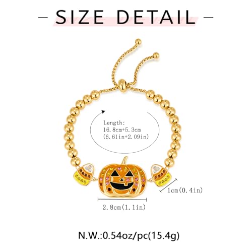 WOWORAMA Halloween Bracelets for Women Cute Halloween Pumpkin Bracelets Adjustable Slider Beaded Bangle Bracelet Crystal Candy Corn Pumpkin Charm Bracelets Happy Halloween Jewelry
