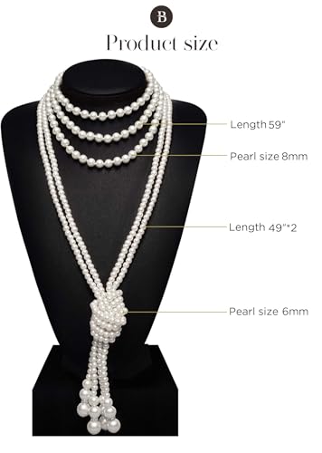 BABEYOND Long Pearl Necklace Faux Pearls Necklace Beaded Long Pearls Necklace 1920s Gatsby Costume Jewelry2