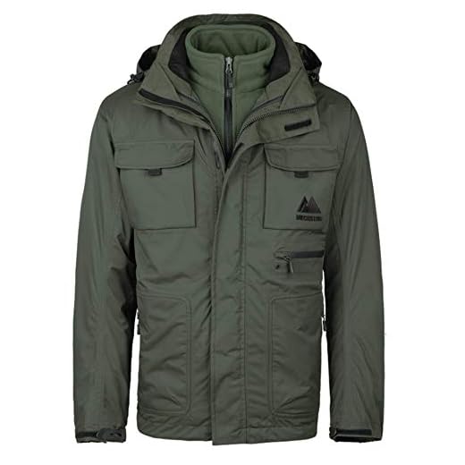 MECASTAR Mens Snowboard Ski Jacket 3-in-1 Waterproof Windproof Warm Winter Shell with Detachable Hood and Fleece Liner ArmyGreen