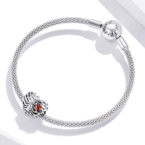 Rose Charm Heart Charms for Bracelets 925 Sterling Silver Bead Charm Fits Bracelets and Necklaces Paved with Cubic Zirconia Animal Skull Charm Dainty Halloween Charms Jewelry for Women Girls3