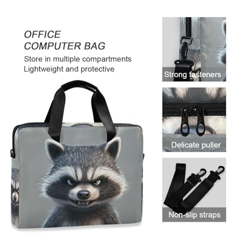 Funda para portátiles 15.6" con asa y correa gris dibujo mapache miniatura 5