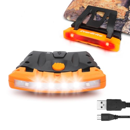 EverBrite 2 Pack Rechargeable Hat Light, Waterproof Clip on Cap Light with Memory Function, Red Light, and Pivoting Head,IPX4 Water Resistant