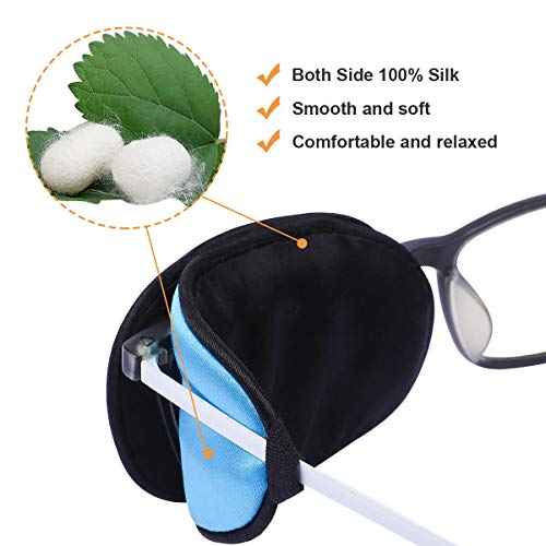 Image of eZAKKA Eye Patches for Adults, Eye Patch for Glasses Silk Patch for Lazy Eye Amblyopia Strabismus and After Surgery (Navy Blue+Black)