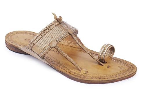 Image of KORAKARI Mens Handmade Kolhapuri Chappal Smooth and Comfortable, Stylish Durable Anti Slip Design Flip Flops Slippers Genuine Leather Traditional Indian Footwear.