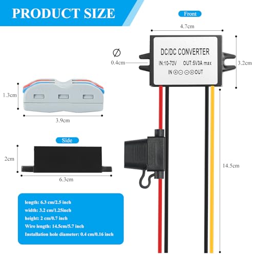 YBBOTT dc-dc wandler 10V-72V auf 5V 3A 15W Step down Buck Converter 12V/24V/30V/36V/48V/60V zu 5V 3A 15W Spannungs wandler Spannungsstabilisator Spannungsregler 12V Spannungswandler Spannungsbegrenzer