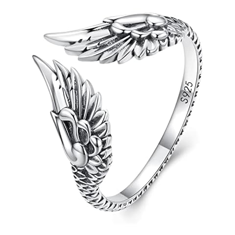 RUKYF Wing Rings 925 Sterling Silver Adjustable Angle Wing for Women Dainty Wing Open Rings Jewelry for Women Cover