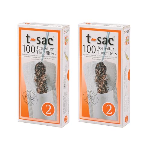T-Sac Tea Filter Bags, Disposable Tea Infuser, Number 2-Size, 2 to 4-Cup Capacity, Set of 200 White