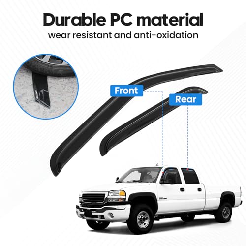 Image of Silverado Rain Guards - Window Visors for 2001-2007 Chevrolet Silverado /GMC Sierra 1500 /2500 /3500 Classic Body, Out-Channel Side Window Rain Guards for Silverado Accessories, 4PCS, Black