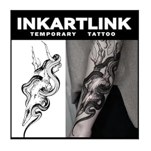 Tattoo Tech, 2 Sheets Large Semi Permanent Tattoo, Adult Art Design Temporary Tattoos, Lasts 1-2 Weeks, Waterproof, Realistic Look, No Adhesive, No Reflection (Snake Design)