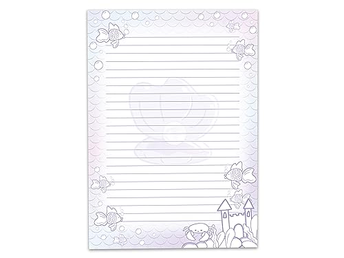 Briefpapier-Set mit 2 Schreibblöcken und 25 Umschlägen für Mädchen Meerjungfrau Mermaid lila (1 Block bunt und 1 Block zum Ausmalen A5 mit je 25 Blättern + 25 Briefumschläge)