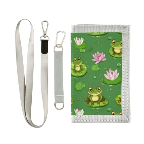 Wusikd Cute Frogs Kids Wallet for Boys Girls Lily Pads Toddler Trifold Wallet Novelty Wallet for Teens Women Men