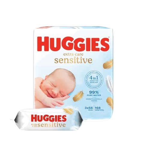 Huggies Pure Extra Care Baby-Feuchttücher, Für den ganzen Körper, 99% reines Wasser, Parfümfrei, 3 x 56 Tücher, Triopack