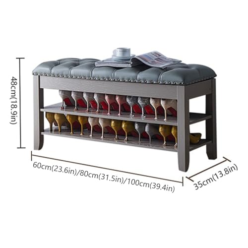 Wooden Shoe Changing Stool Home Entry Shoe Stool Soft Covered Stool Entrance Stool Integrated Gray Entrance Shoe Rack Length 50cm-100cm(60 * 35 * 48cm)