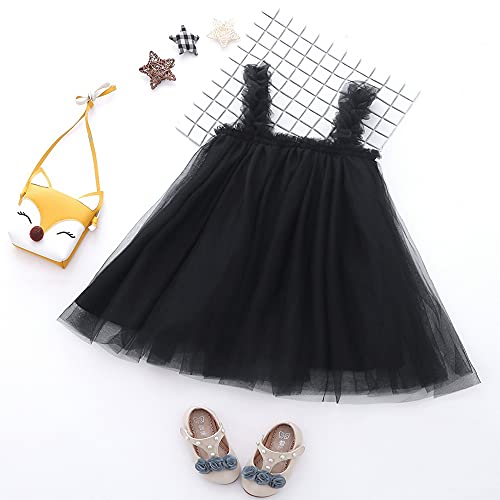 Kids Baby Girls Layered Tulle Tutu Dress Toddler Tulle Dresses Infant Tulle Sundress Set With Crown Headband Black 18-24 Months #TOP4