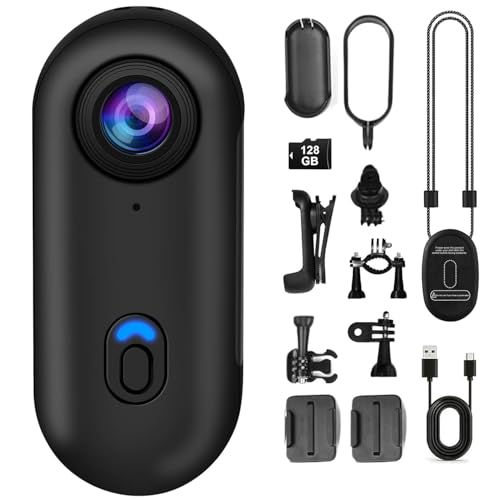 OBEST Mini Camara Acción con 128GB 360 Cámara Deportiva WiFi Bodycam Cámara Casco Moto Magnética 1080P Camera Corporal Buceo Impermeable CAM Vlog POV para Deportes Actividades al Aire Libre Negro