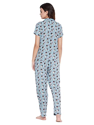 Image of Clovia Women's Crepe Print Me Pretty Button Me Up Sleep Shirt & Pyjama Set