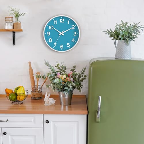 Image of Roymnie Wall Clock, 10 Inch Silent Wall Clocks Battery Operated-Modern Non Ticking Analog Clock Decorative for Kitchen Bedroom Office Bathroom(Blue)