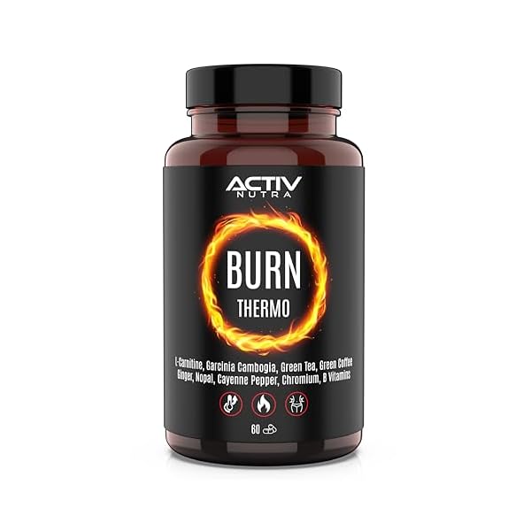 Activ Nutra BURN Thermo – Quemagrasas Potente para Adelgazar – Termogénico – Reducción del Apetito – Con L Carnitina, Garcinia Cambogia, Té Verde, Café Verde, Jengibre, Nopal, Pimienta de Cayena
