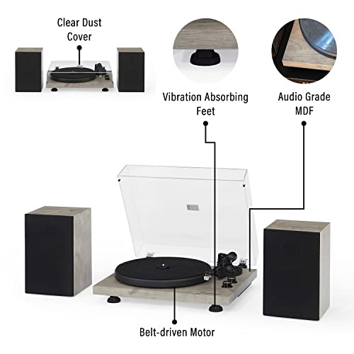 Image of Crosley C62C Turntable HiFi System Record Player with Speakers, Adjustable Tonearm, Moving Magnet Cartridge, Bluetooth Receiver, 40W Per Channel, and Anti-Skate, Gray