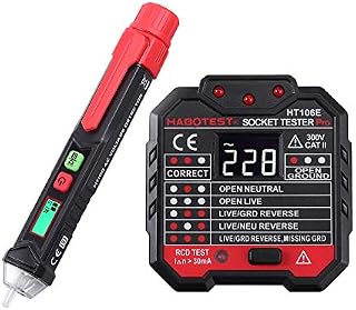 Proster Non-Contact Voltage Tester Pen and Outlet Tester Socket Tester kit with LED Flashlight Pre-Installed Battery with Sound and Light Alarm