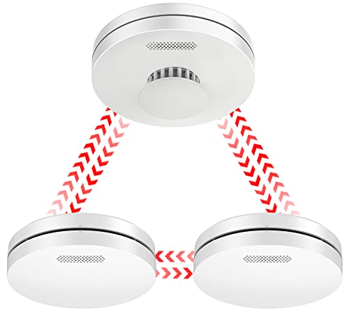 Wireless Interlinked Smoke and Heat Alarm Scotland Bundle with 10 Year Battery Life, EN14604, CE Certified, Fire Alarms Scotland Interlinked, Low-Battery Alert, Pre Linked. 3 Pack