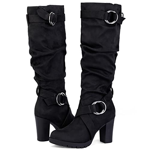 mysoft Women's Knee High Boots Fashion Chunky Block Heel Warm Winter Boots with Side Zippers2