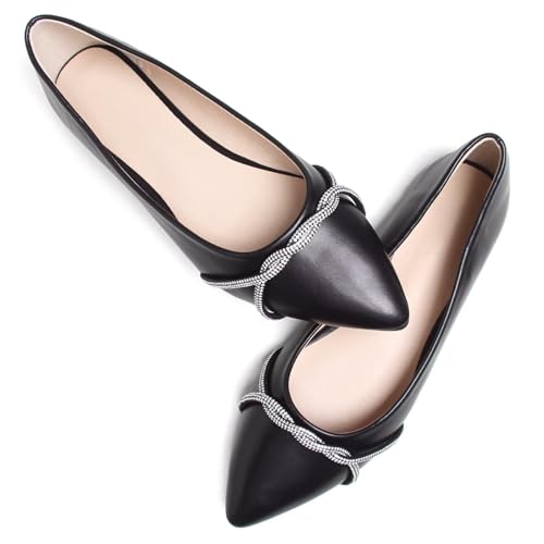 Image of TN TANGNEST Womens Casual Flats Chain Ballet Flats | Fashion Pointed Toe Rhinestone Flats, Comfort Slip On Dress Shoes for Business Work Office Wedding Party