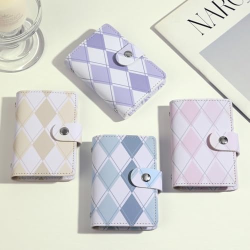Card Holder PU Multifunctional Short Wallet Small With Checkered Pattern Card Bag Women(Blue)4