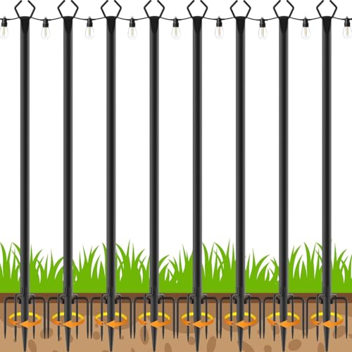 Image of AILBTON 10Ft String Light Poles 8 Pack,Light Poles for Outside Lights,Outdoor with Fence Brackets Hanging Lights,Metal Stand Deck Patio Backyard