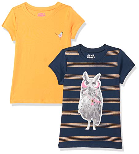 Image of Amazon Brand - Jam & Honey Girls 100% Cotton Printed Half Sleeves Regular Fit T-Shirt (Pack of 2)