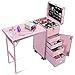 BYOOTIQUE Pink Rolling Manicure Table with Storage and Telescopic Handle Foldable Beauty Salon Makeup Station for Professional Makeup Artist Manicurist Nail Bar Technician Hairstylist Barbershop
