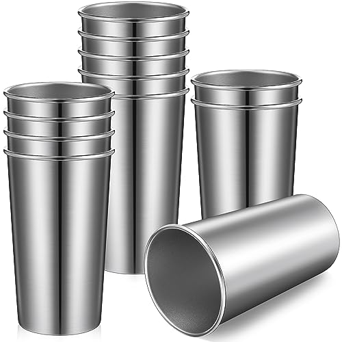 Bokon 12 Pack 20 oz Stainless Steel Cups Metal Cups Shatterproof Stacking Beer Pint Cups for International Coffee Day Bar Camping Restaurant Adults Travel Outdoor -  LRU-Bokon-1091
