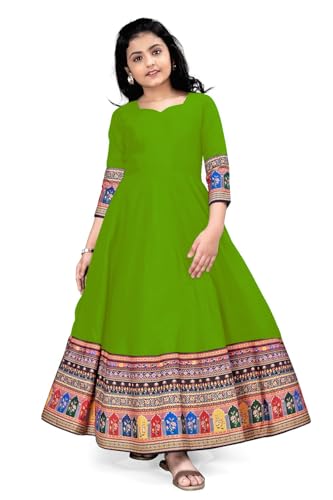 Image of Cotton Silk Long Anarkali Kurta for Girls