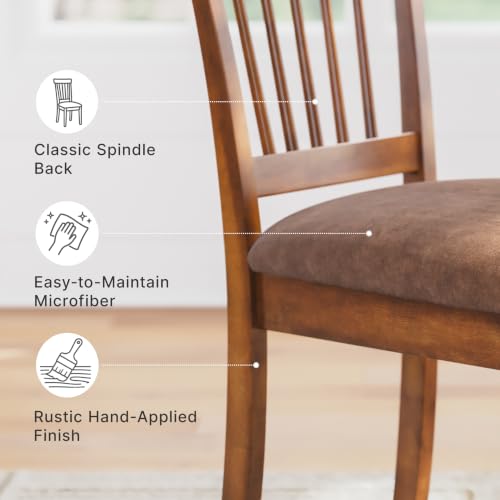 Image of Signature Design by Ashley Haddigan Dining Chairs Set of 4, Cushioned Rake Back Side Chairs, Faux Leather Upholstered Wood Frame, for Kitchen, Dark Brown