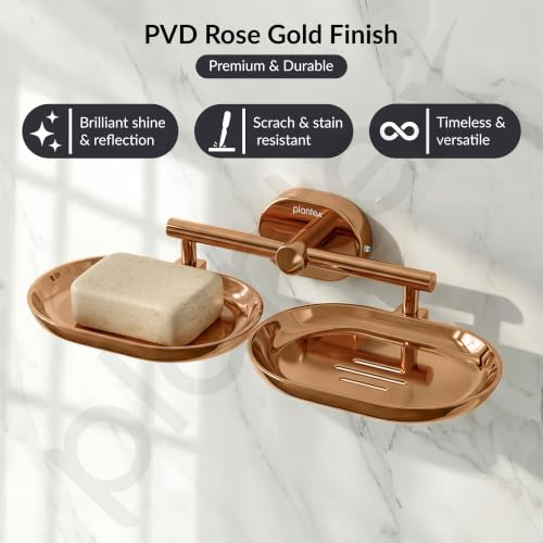 Image of Plantex J4 Stainless Steel Double Soap Dish for Bathroom /Soap Holder for Bathroom /Wall Mounted Soap Holder /Bathroom Accessories (PVD Rose Gold Finish) Onix