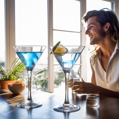 Unbreakable Martini Glasses Set of 6, 10 oz Plastic Martini Cocktail Glasses with Stem, Reusable Cocktail Glasses for Bar, Margarita, Whiskey, Gin, Tequila, BPA-Free, Dishwasher-Safe, Clear