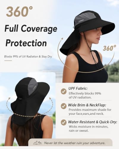 Image of Sun Hat UPF50+, Breathable Wide Brim Bucket Hat Outdoor for Hiking Garden