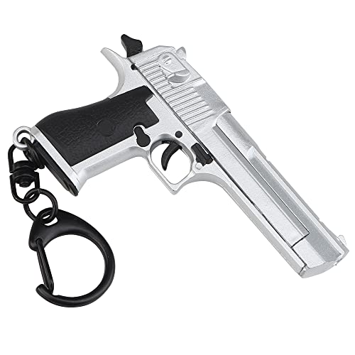 DoxiGlobal Miniature Tactical Pistol Shape Keychain Clip-Desert Eagle Mini Action Figure Model Toys Collection Gift Gun Key Rings Handcuffs Shooting Pendant for Men Army fan Boyfriend (Silver)