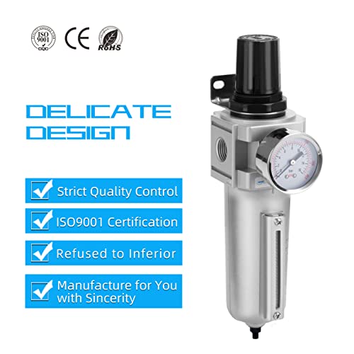 Nanpu Industrial Grade Heavy Duty Particulate Filter & Air Regulator, Metal Bowl, Suitable For Paint Spray (3/4" Npt, Auto Drain) #TOP5