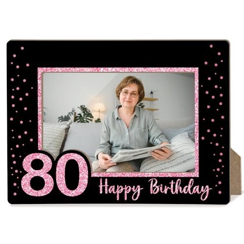 Image of 80th Birthday Picture Frame, 80th Birthday Gifts for Women Friend, 80 Years Old Gifts for Grandma Mom Wife Pink Glitter Mothers Day Picture Frames Fits 4 x 6 Photo /Pink - Yi04