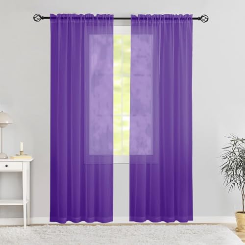 Karseteli Semi Voile Sheer Curtains 84 Inches Long 2 Panels Rod Pocket Window Treatment for Living Room Bedroom Dining Room(Purple 42 W x 84 L)