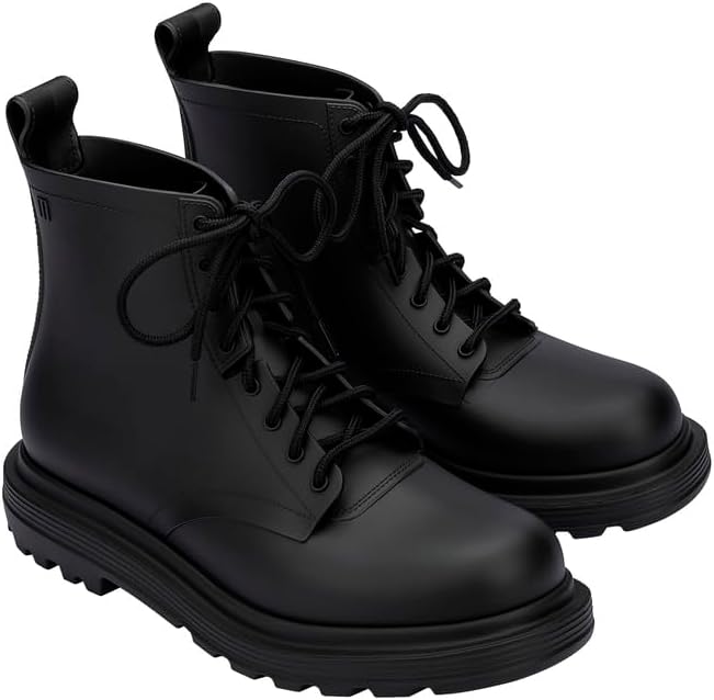 Melissa Coturno Soft Women’s Jelly Combat Boot - Flexible, Soft and Comfortable Lace-up Jelly Combat Boots with Trendy, Rugged Lug Sole, Black, 10
