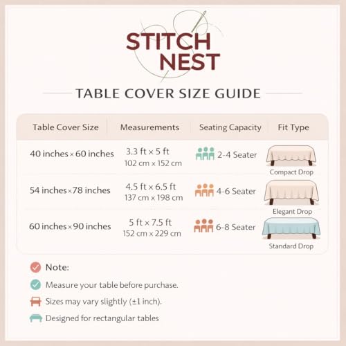 Image of STITCHNEST 'Tavola Luxe Series' Dining Table Cover 54x78 Inches | 4 Seater - 6 Seater Rectangular Dining Table Cover | Premium Fabric, Washable & Colour Fast