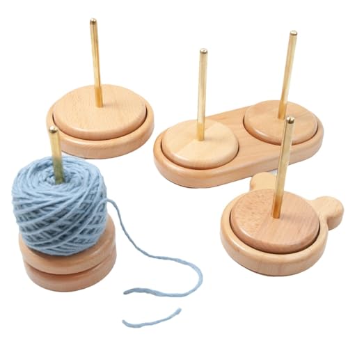 Soporte para bolas de tejer de madera y eje de acero inoxidable para organizar lana 2